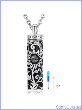 Sunflower Urn Necklace for Ashes Cremation Jewelry Stainless Steel Memorial